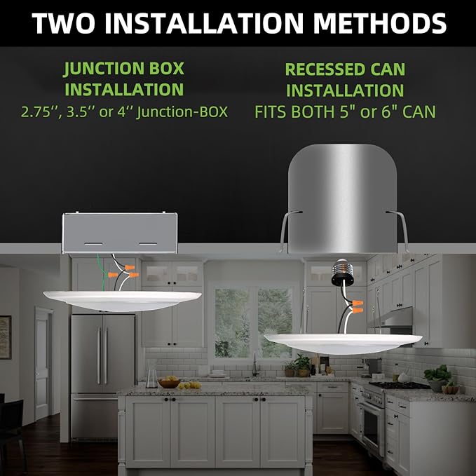 5/6 Inch Selectable CCT LED Disk Light Flush Mount, 3000K/4000K/5000K Adjustable, Dimmable Recessed Retrofit Ceiling Light, CRI90, 1050lm, 15W, Installs Into Junction Box or Recessed Can, 12 Pack