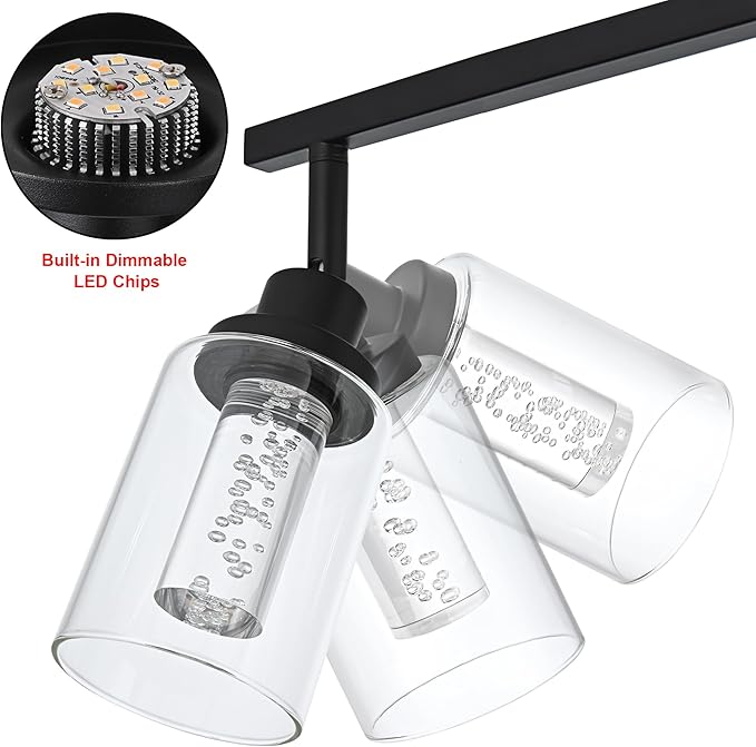 MELUCEE LED Track Lighting Fixtures Ceiling 4-Light Black Semi Flush Mount Ceiling Light Bathroom Wall Light with Flexibly Rotatable Light Heads, Built-in LED Chips, 5-Color Temperature Adjustable