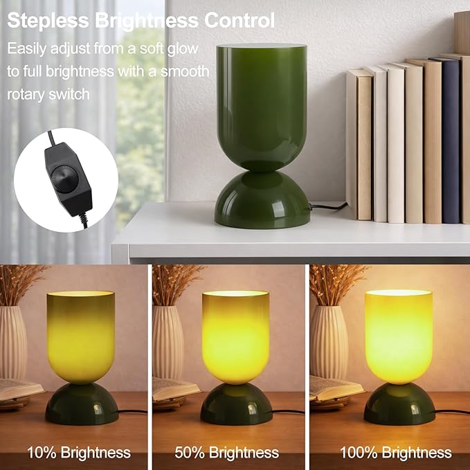 8.9" Modern Glass Table Lamp for Living Room, Dimmable Desk Lamps for Bedroom, UL Listed Nightstand Lamp with Dome Base, End Table Lamps for Side Tables, College Dorm, Office, Glossy Green