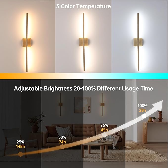 Shenmoyl Battery Operated Wall Sconce Set of 2, 10400mAh Rechargeable Wall Sconces, 3000K-6000K Dimmable, 350°Rotate, Indoor Wall Lights for Bedroom Living Room, Original Wood, 31.5 Inch