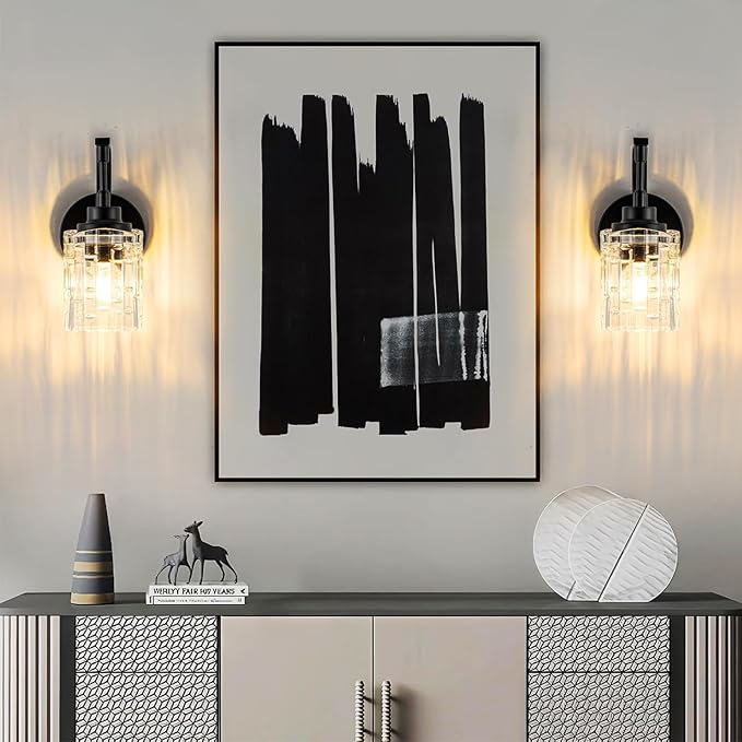 Matte Black Wall Sconce, 1-Light Bathroom Vanity Light Fixture with Clear Glass Shade,Modern Wall Light for Mirror Living Room Hallway Bedroom