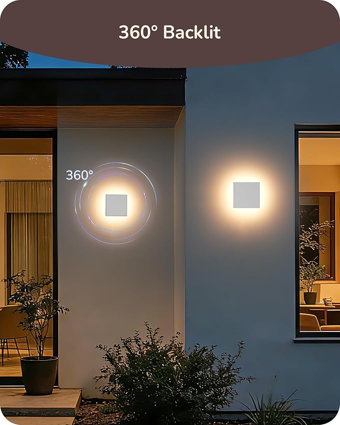 EDISHINE 2 Pack LED Outdoor Wall Lights Exterior/Interior, 3000K-5000K Dimmable Wall Sconce, Small Square Modern Exterior Lighting Fixtures, IP65 Waterproof Aluminum Outside Porch Light, White