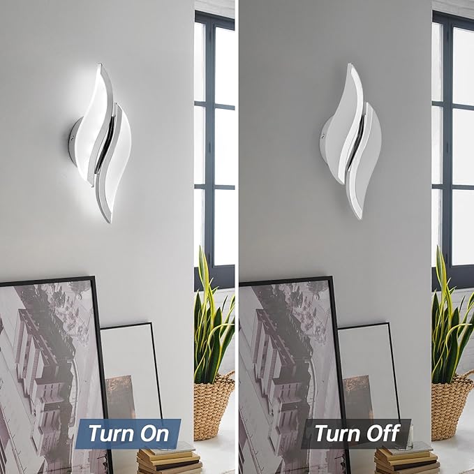 CANEOE Modern LED Wall Sconce 6000K Chrome Indoor Wall Light Fixtures Acrylic Wall Sconce Lighting for Living Room Bedroom Bedside Bathroom Hallway Stairway Wall Lamp (Chrome, 2 Packs, 6000K)