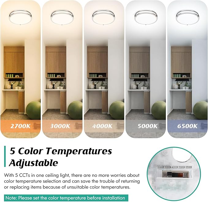 LED Ceiling Light Fixture, 36W 4400Lm Flush Mount Ceiling Lights, Dimmable 5CCT 2700K/3000K/4000K/5000K/6500K, 13 Inch Super Bright Modern Bedroom Lamps for Kitchen Hallway, Brushed Nickle, 1 Pack
