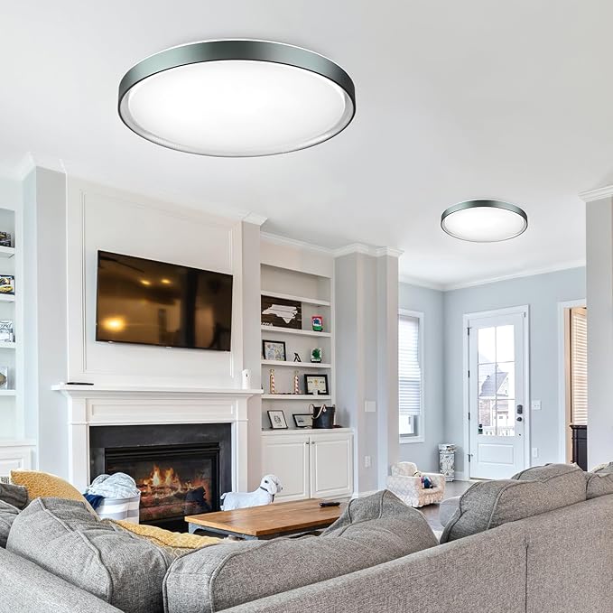 DLLT Flush Mount Ceiling Light: Close to Ceiling Light Fixtures 20 Inch 45W - Dimmable Ceiling Lamp 3000-6000K 5 Color Selectable Ceiling Mount Light for Bedroom Kitchen (Blue)