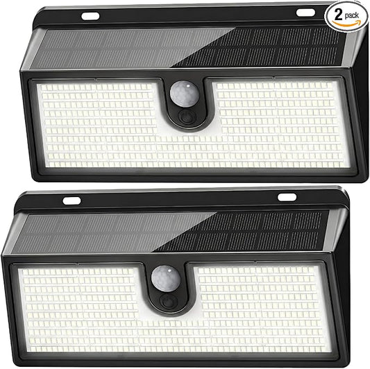 Solar Flood Lights Outdoor Motion Sensor, 452 LED Solar Security Lights with 26FT PIR Sensor, 270° Wide Angle, 30% Solar Conversion, IP65 Waterproof, 3 Modes for Yard Garage Fence Patio, 2 Pack