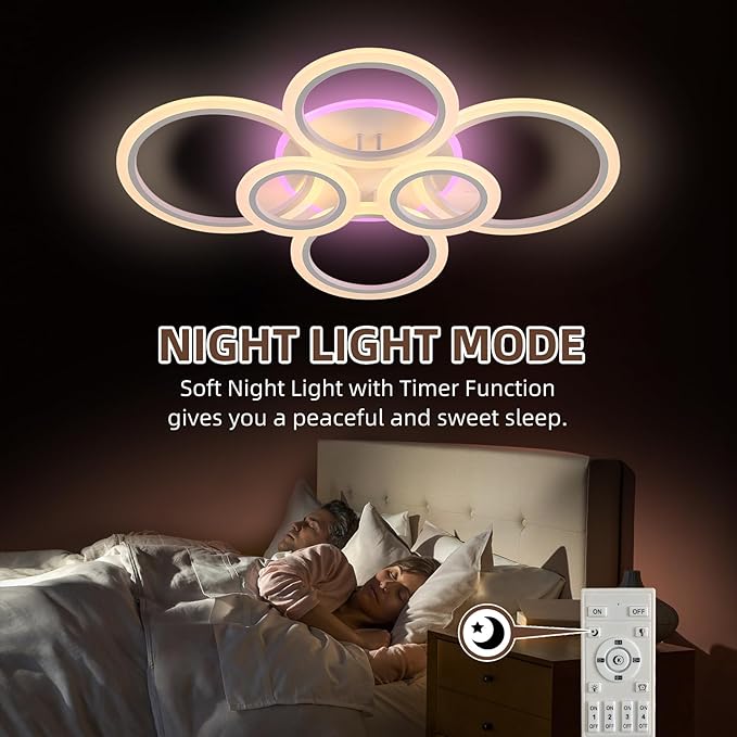Modern LED Ceiling Light,70W Flush Mount Ceiling Light,Dimmable Ceiling Lights for Bedroom,6 Rings Lighting Fixture LED Ceiling Lamp for Kitchen,Living Room,Laundry Room,3000-6000K,White