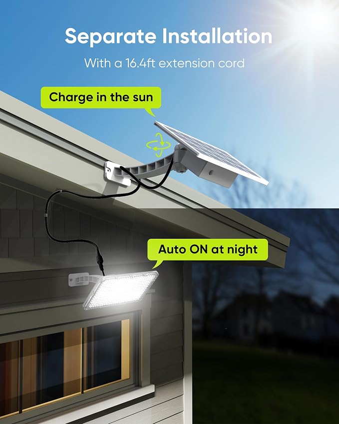 JACKYLED Solar Dusk to Dawn Light Outdoor 1000 Lumens 299 LED Solar Security Lights with Extension Cord, IP65 Waterproof Solar Lights Outdoor Wall Spotlight Bright for Garden Patio