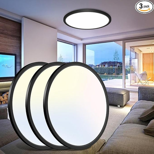 libtit 16.5 Inch Black Flush Mount Ceiling Light, 3Pack 4200LM 36W Large & Bright Ceiling Lighting Fixture, 3000K/4500K/6000K Thin Round Flat LED Ceiling Lights for Bedroom, Kitchen, Livingroom