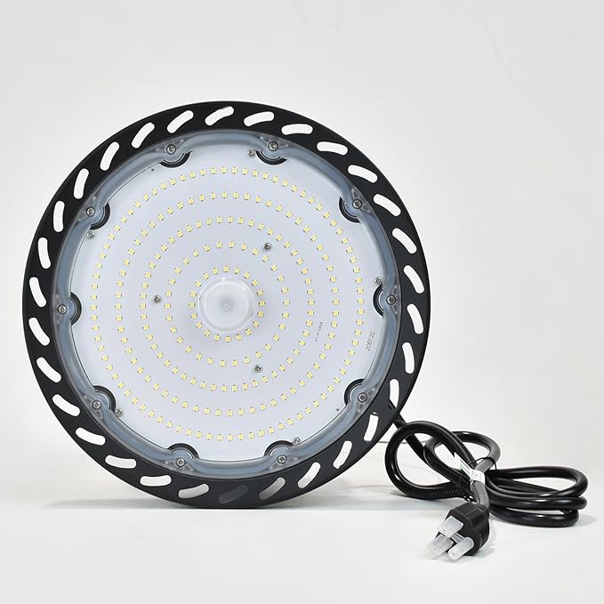 UFO LED High Bay Light 150W 21,000lm 5000K Aluminum LED Shop Lights with US Plug 5’ Cable Waterproof Commercial Bay Lighting Fixture for Warehouse Garage Workshop Factory