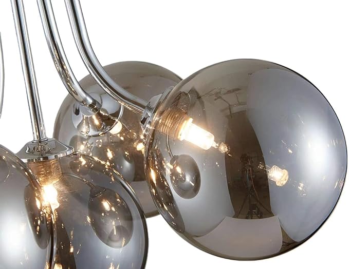 Silver Bubble Glass Chandelier 5-Light, Glass Sputnik Flush Mount Ceiling Light for Living Room, D16'' x H12'', G9*5 Sockets, Globe Bubble Light Chandelier with Grey Ball Smooth Shade