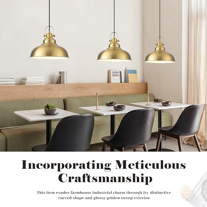 Gold Pendant Lights, 11.41 Inch Gold Pendant Light Kitchen Island, Dome Pendant Lights 2 Pack, Farmhouse Kitchen Pendant Light for Kitchen Island, Dining Room, Living Room