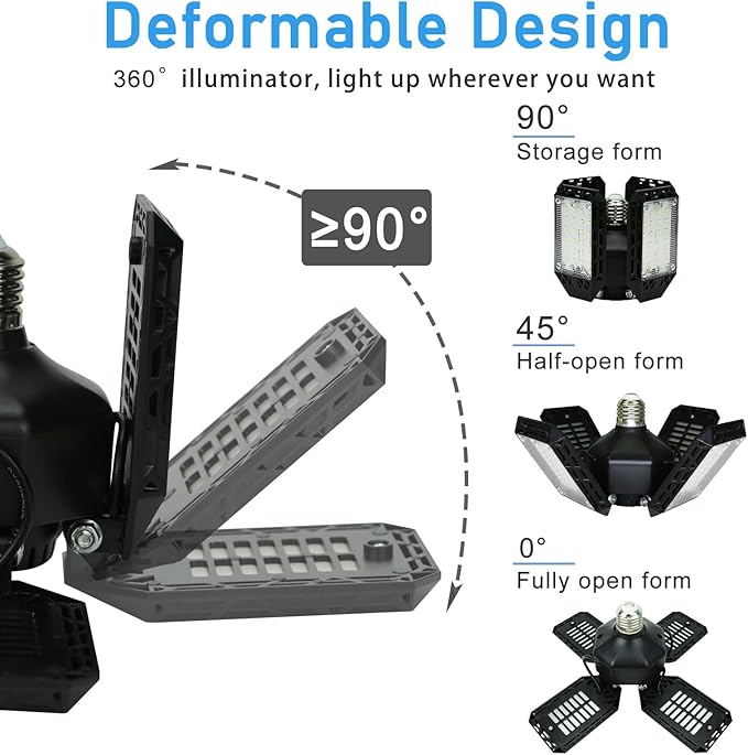 LED Garage Light,150W Deformable Garage Ceiling Lights,15000LM, 4 Adjustable Panels, E26/E27 Shop Lights for Basement, Barn, Workshop,High Bay Light