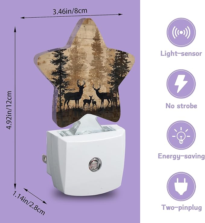 Deer Forest Night Lights Plug Into Wall Decorative,Rustic Woodland Nightlight with Dusk Sensor for Bathroom,Kitchen,Entryway,Room Accent,Gifts