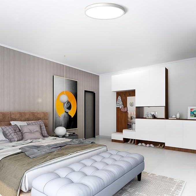 CHARYJOD LED Flush Mount Ceiling Light Fixture 12Inch, 24W Flat Light,5000K Ultra Thin Surface Panel Low Profile for Bedroom Kitchen Bathroom Garage Living Room, White (DC-CJ-0030-24W-50K)