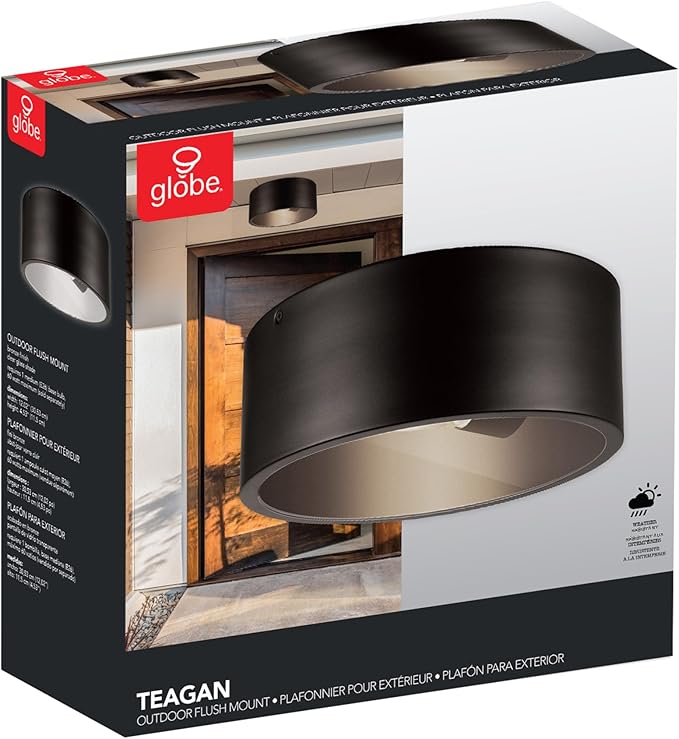 GLOBE Electric 44479 Teagan 1-Light Outdoor Indoor Flush Mount Ceiling Light, Dark Bronze, Clear Glass Shade, Bulb Not Included