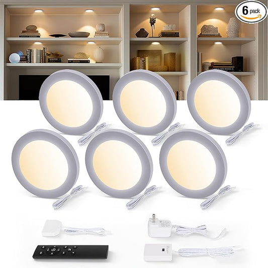 V4light Smart Under Cabinet Lights, Plug-in Puck Lighting with App, Voice & Motion Control, Dimmable 2700K–6500K, Compatible with Alexa & Google Home, Kitchen, Closet & Shelf Lighting (6 Pack)
