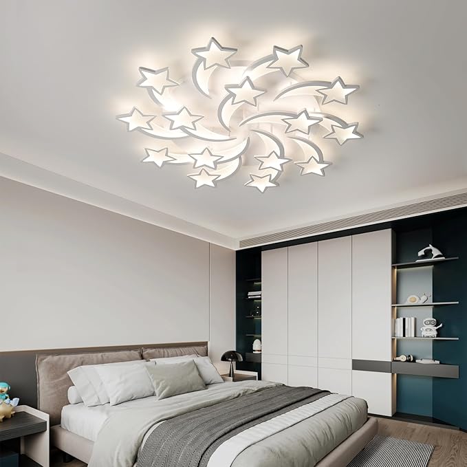 JAYMP Star Shaped Ceiling Light Dimmable Modern Ceiling Lamp Remote Control LED Lighting Fixture for Bedroom Living Room Dining Room (White/15 Stars)