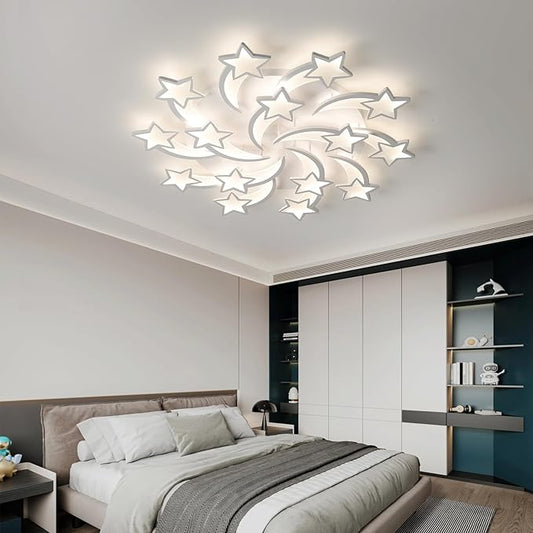JAYMP Star Shaped Ceiling Light Dimmable Modern Ceiling Lamp Remote Control LED Lighting Fixture for Bedroom Living Room Dining Room (White/15 Stars)