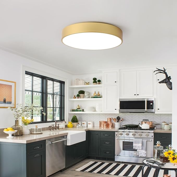 4-Light Close to Ceiling Light Fixture, 18 inch Large Size Gold Metal Shade Flush Mount Ceiling Light Fixtures, E12 Socket Lamp for Living Room Bedroom Kitchen Island
