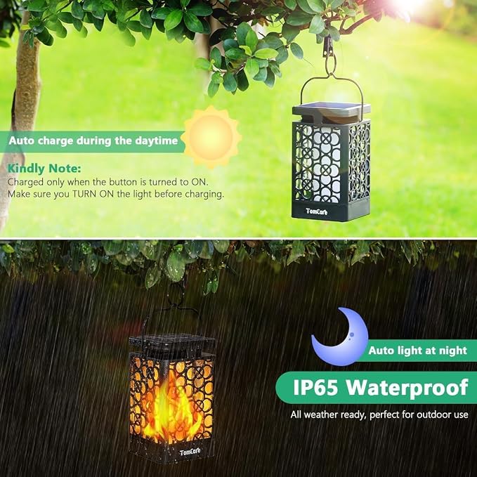 TomCare Solar Lanterns Outdoor Upgraded Flickering Flame Waterproof Hanging Lanterns Decorative Solar Powered LED Lights for Patio Deck Yard, 6 Pack