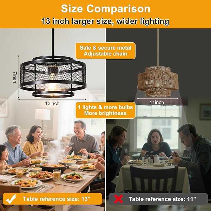 13" Modern Pendant Lights Kitchen Island, Black Pendant Light Fixtures Farmhouse Kitchen Island Lighting, Industrial Hanging Pendant Lights Fixture for Kitchen Island Dining Room Hallway Entryway