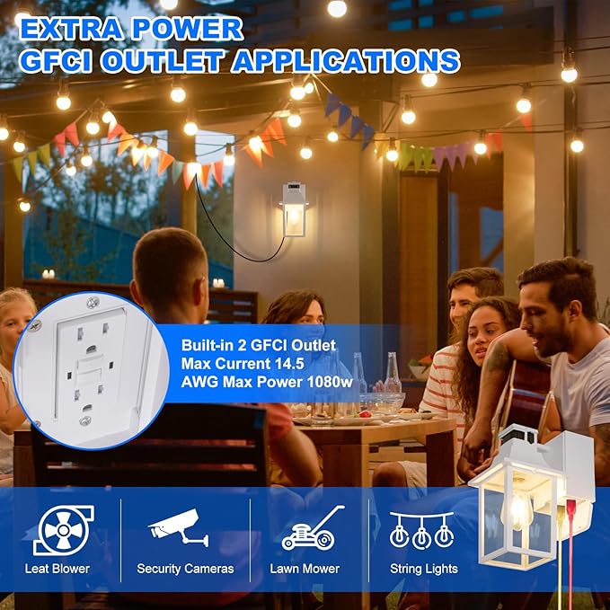 White Porch Light with GFCI Outlet & Motion Sensor, Dusk to Dawn Outdoor Wall Light, Waterproof Aluminum Exterior Light Fixture for Front Door, Garage, Patio(1-Pack)