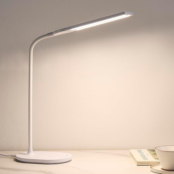 LED Desk Lamp for Home Office, Ultra-Wide Double Head Desk Light with 90° Flexible Gooseneck, Eye-Caring Low Blue Light, 5 Color Modes (2700K-6500K) & 5 Brightness Levels, Touch Control
