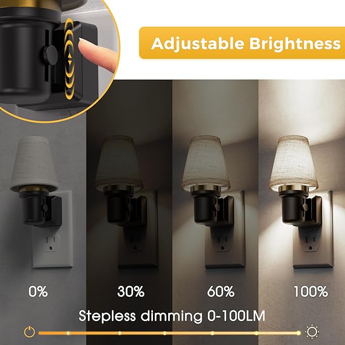 L LOHAS LED Night Lights Plug into Wall, Linen Fabric Round Platform Decor Night Light, Dusk to Dawn Sensor Vintage Nightlight, 5000K Daylight 0-100LM Dimmable, for Bedroom Living Room Hallway