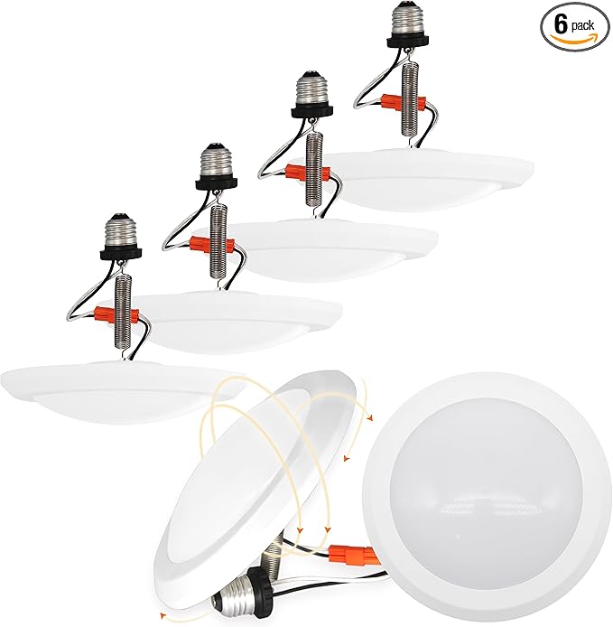 Jolux 7.5inch LED Disk Lights Surface Flush Mount Ceiling Disk Light, 4/5/6 inch Recessed Can Lights,15W=100W,5000K (Daylight), Dimmable,Easyinstall with Extension Spring Hook for Free-Length,6Pack