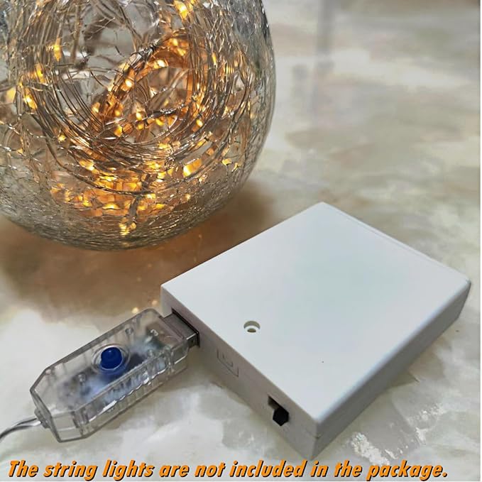 Decorit Battery Box Holder, USB Female Socket 4 AA Battery Case with Switch, Adapter for 5V USB Led Light, Strip, Fairy String Lights, Curtain Light, Neon Signs, Party Decoration(White)