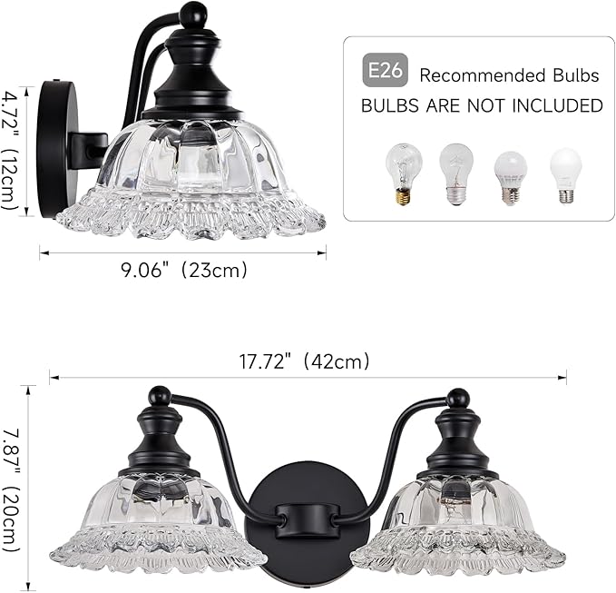 XIEDUN Farmhouse Bathroom Light Fixtures Black Vanity Lights for Bathroom 2 Light Vanity Light Fixtures