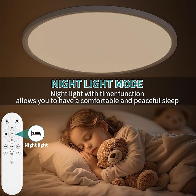 24 Inch LED Flush Mount Ceiling Light,56W Ultra-Thin Modern Round Light Fixture with Remote,Dimmable 3000K-6000K,White,5600LM,Memory & Night Light Mode for Bedroom, Kitchen,Living Room