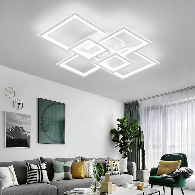 EIDISUNY Modern LED Ceiling Light, Square LED Flush Mount Ceiling Light, Dimmable Kitchen Light Fixtures with Remote&APP, Close to Ceiling Lighting Fixture for Dining Room Living Room Bedroom(White)