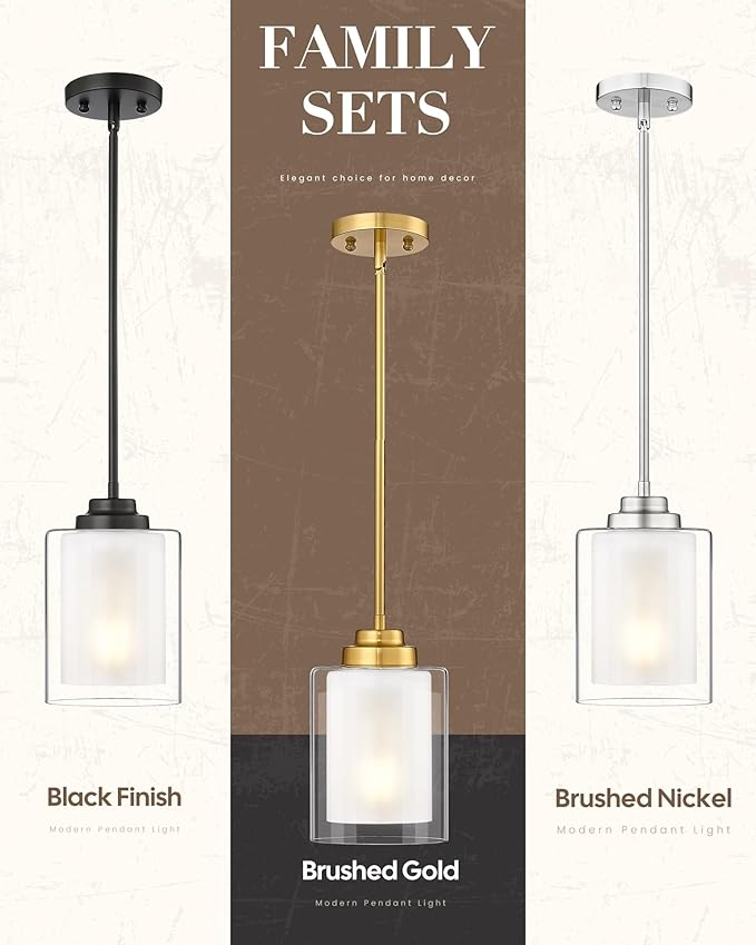 TENGXIN Modern Pendant Light, 6-in Brushed Gold Modern Pendant Light for Kitchen Island, Hanging Ceiling Light Fixture, Farmhouse Pendant Lighting for Dining Room Bedroom Bar Office,TXPLBG02-L
