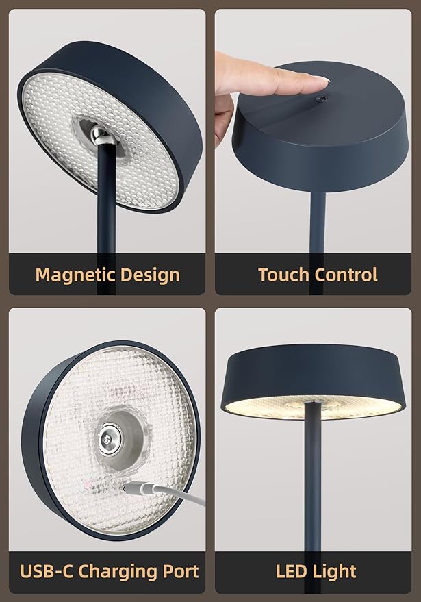 Cordless Lamp, Rechargeable Table Lamp, Battery Operated, RGB Dimmable Touch Control, 3 Color Temperatures, LED Memory Function, Portable Outdoor Waterproof, Restaurant Dining Patio Kitchen, Blue 2Pcs