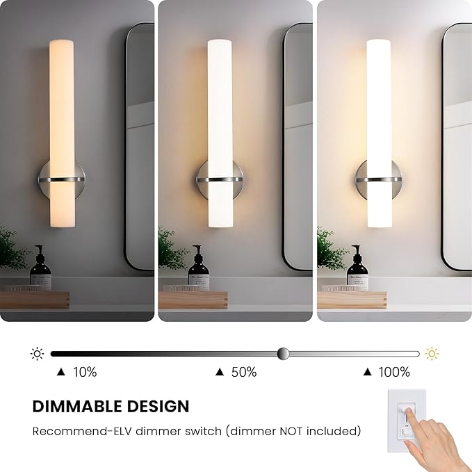 AIJIASI Brushed Nickel Bathroom Sconces Wall Lighting 18W LED Dimmable Vanity Light Fixture, 3000K Modern Wall Light Fixtures Indoor Wall Lamps for Bedroom Living Room Mirror Hallway Porch 18 inch