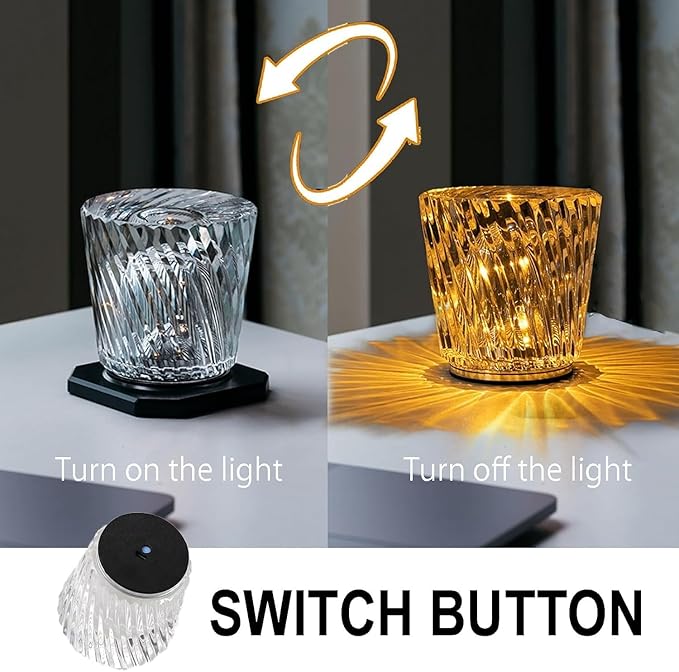 Crystal Diamond Table Lamp USB Charging Touch Lamp K9 Crystal Table Lamp with 3 Color, Diamond Lamp for Nightstand Bedroom Livng Room Decor Christmas Gifts (Style C, 3 Color)