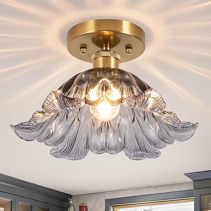 Semi Flush Mount Ceiling Light,Hallway Vintage Lights Fixture Ceiling 11" E26 Gray Blue Vintage Light Fixtures for Closet Hallway Kitchen Dining Room