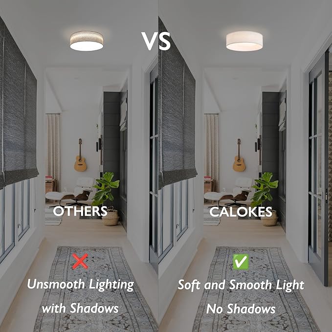 CALOKES 13" White Fabric Flush Mount Ceiling Light, 24W 3000K LED Closed to Ceiling Light Fixture with Classic Linen Drum Design for Bedrooms, Kitchen, Dining Room, Hallway