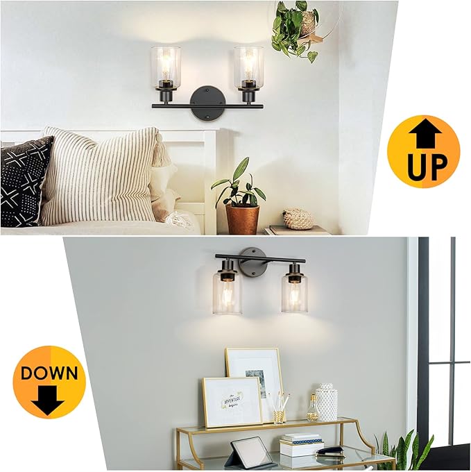 FOLKSMATE Bathroom Light Fixtures, 2-Light Oil Rubbed Bronze Vanity Light, Vintage Wall Sconces Lighting, Modern Bath Wall Mounted Lighting with Glass Shade, Porch Lamp for Mirror, Living Room
