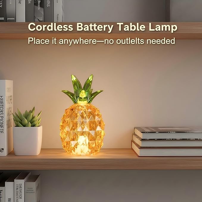 Gold Pineapple Lamp for Home Decor, 4.95 Inch Battery Operated Table Lamp for Living Room Aesthetic, Tropical Pineapple Decor Light for Bedroom Coffee Table Shelf Office Desk Decor, Gifts for Women