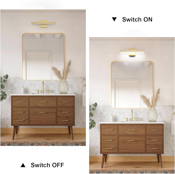 SineRise 16-Inch LED Modern Bathroom Vanity Light Bar, Gold Modern Acrylic Bathroom Wall Lighting Fixtures Over Mirror (Cool White 6000K)