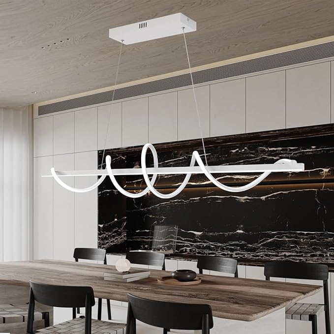 Led Chandeliers for Dining Room,Modern Led Pendant Light Fixture, Dimmable Adjustable Height Music Note Shape Hanging Lamp with Remote Control White Iron Ceiling Light Fixture for Kitchen Island