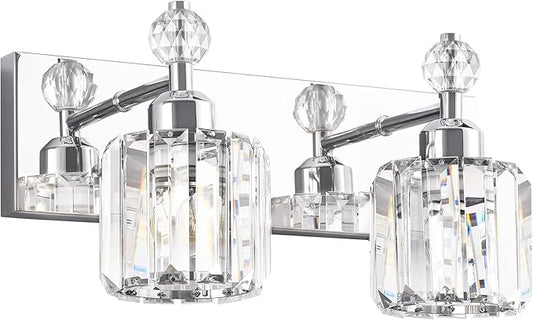 PRESDE Modern Crystal Chrome 2 Light Bathroom Vanity Light for Bathroom Lighting Fixtures Over Mirror Wall Sconce