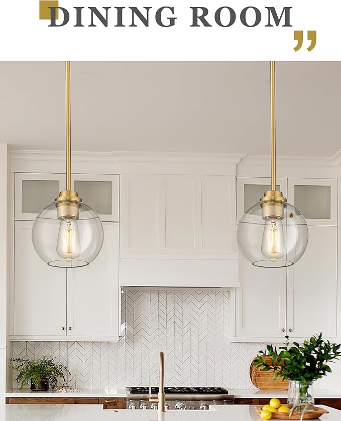 3-Pack Pendant Lights Kitchen Island, Gold Hanging Lights Fixtures with Clear Glass Globe Shade, Brass Kitchen Island Lighting for Dining Room, AD-22280-1P3-GD