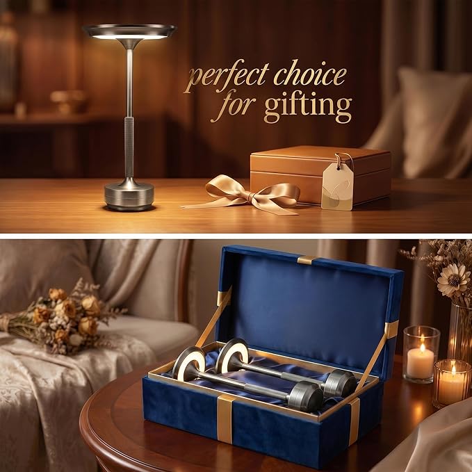 Rechargeable Cordless Table Lamp Set of 2, Portable Battery Operated LED Table Light, 3 Color Stepless Dimming with Touch Sensor & Memory Function for Outdoor Patio Restaurant Dining Room,Silver