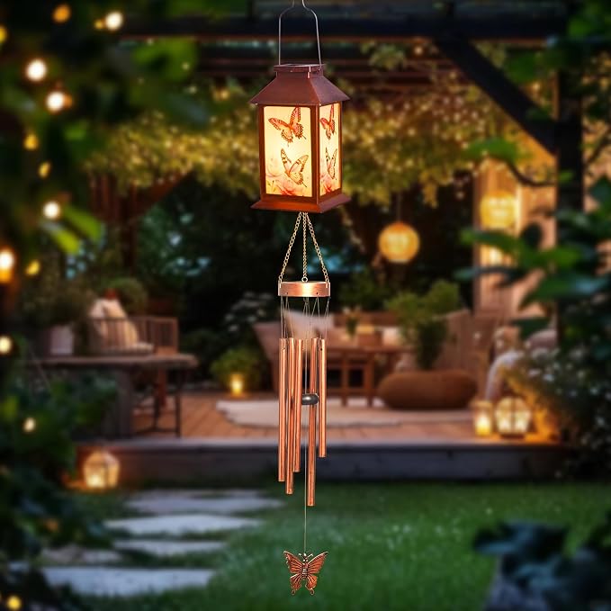 Retro Butterfly Decorative Wind Chime Gift, Solar-Powered Butterfly Wind Chimes, for Women Mom Grandmother, Garden Lawn Decorations, Thanksgiving Gifts
