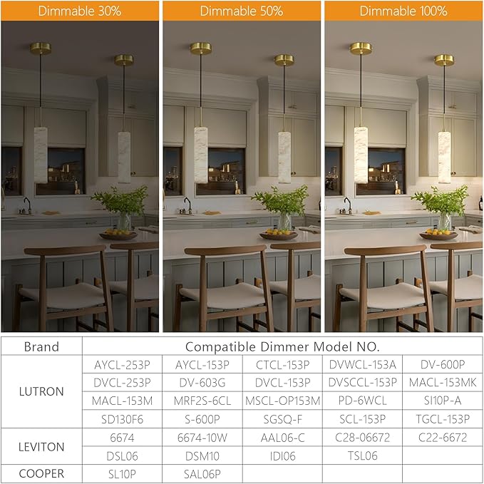 LMQNINE Natural Alabaster Pendant Lights for Kitchen Island White Marble Long Tube Chandelier 4000K Modern Gold Ceiling Light Fixtures for Bedroom Dining Room Table Living Room Hallway(S-3Pack)