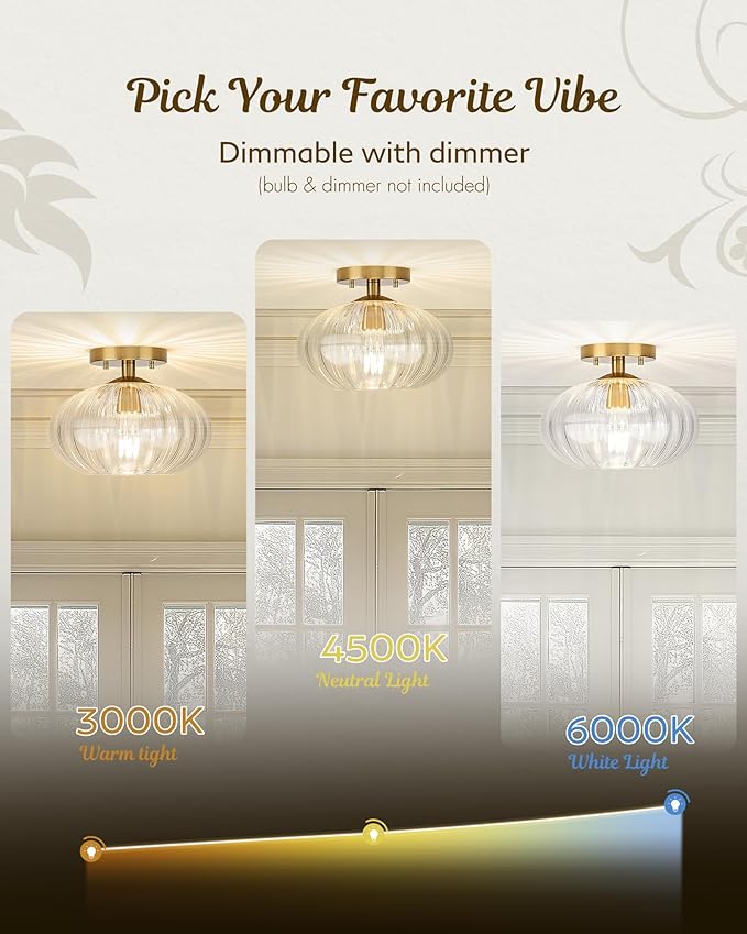 FEMILA 10.3" Gold Ceiling Light Fixture, Semi Flush Mount Ceiling Lights for for Kitchen, E26 Base, 4FYD85F BG